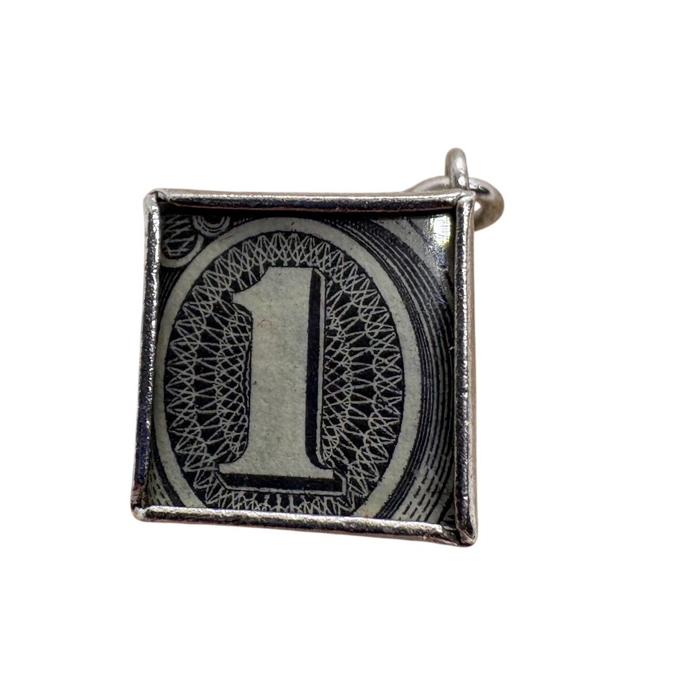 Vintage Sterling Silver Mad Money Cube Charm Pendant 4.36g Dollar Bill Novelty